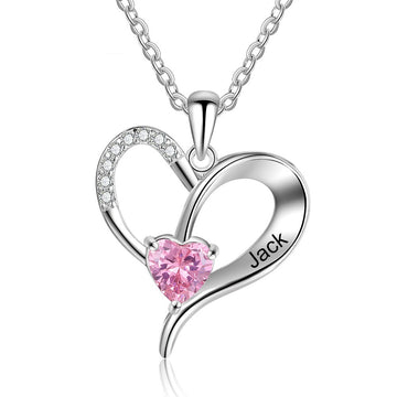 Personalized Heart Necklaces for ladies Silver Color Customized Birthstone Engraving Name Pendant