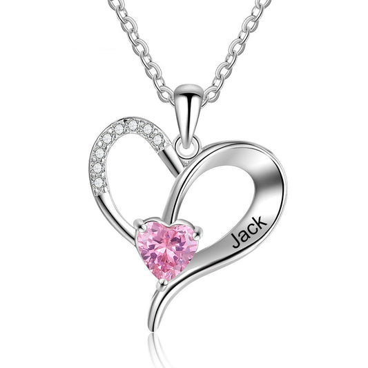 Personalized Heart Necklaces for ladies Silver Color Customized Birthstone Engraving Name Pendant