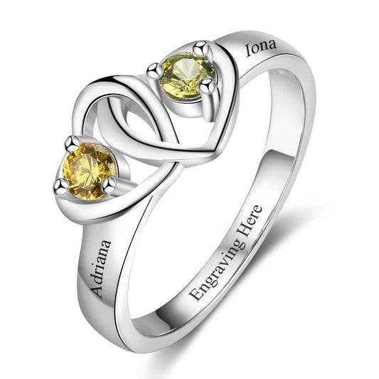 Personalized Heart to Heart Custom Engrave Names Birthstone Ring