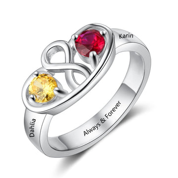 Personalized 2 Birthstones Custom Name 925 Sterling Silver Promise Ring