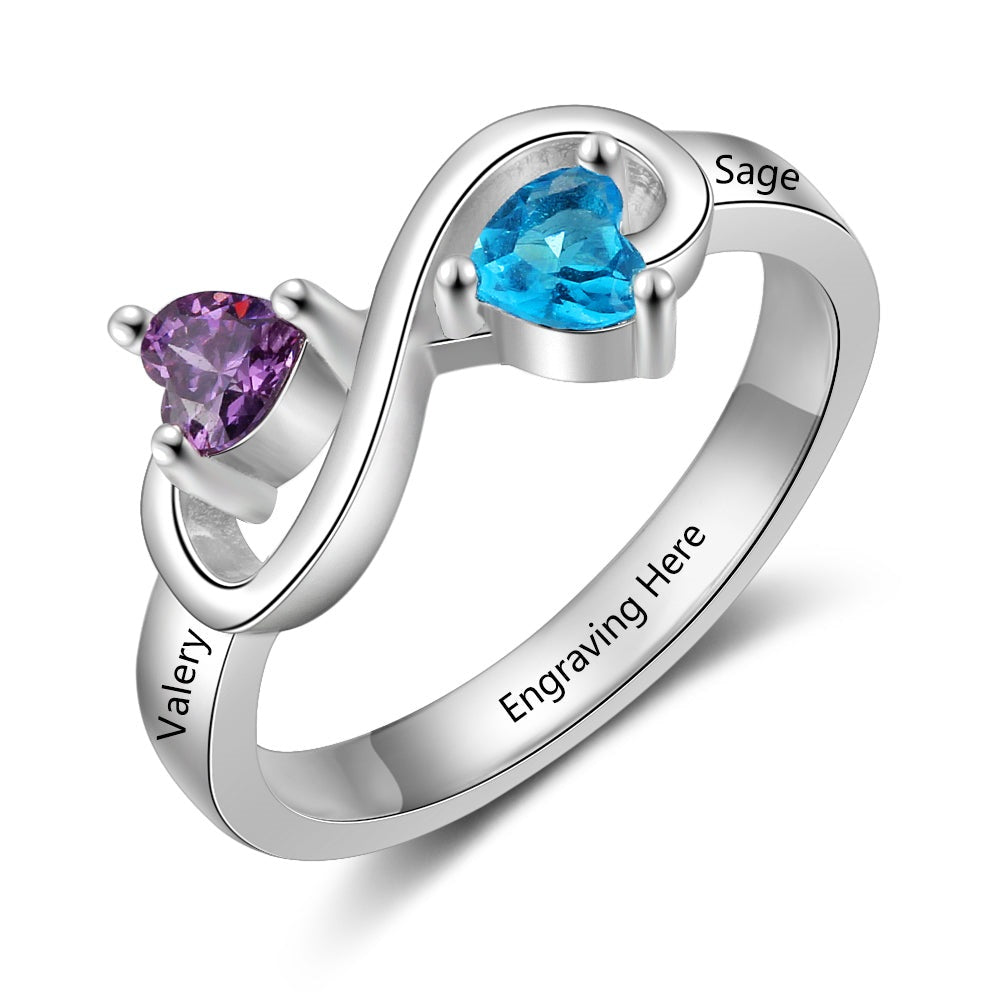 Personalized 925 Sterling Silver Custom Heart Birthstone Name Ring