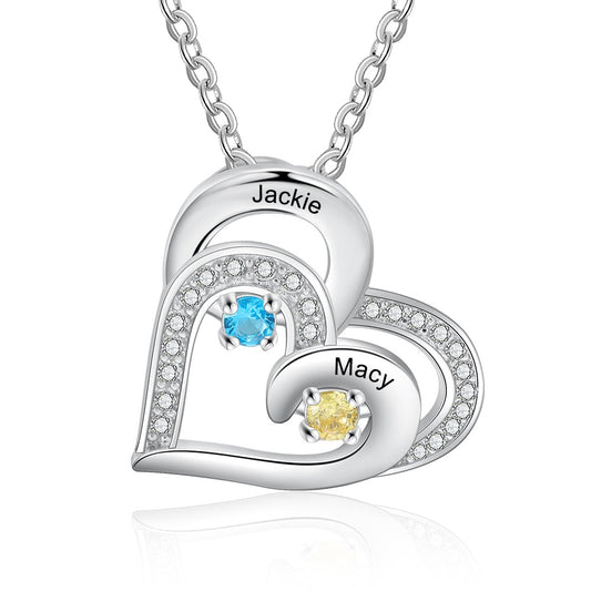 Personalized Necklace with Birthstone Custom Engraved Name Heart Necklace