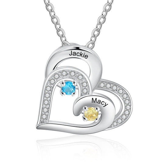 Personalized Necklace with Birthstone Custom Engraved Name Heart Necklace
