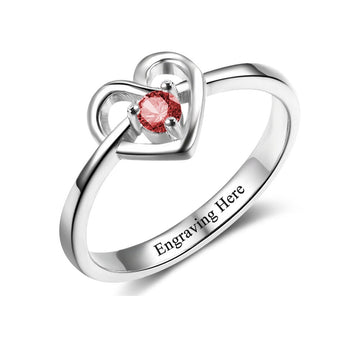 Personalized Custom Birthstone Engrave Name Love Heart Ring