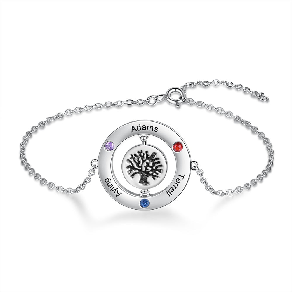Personalized Tree of Life Birthstone Customized Name Engraved Bracelet