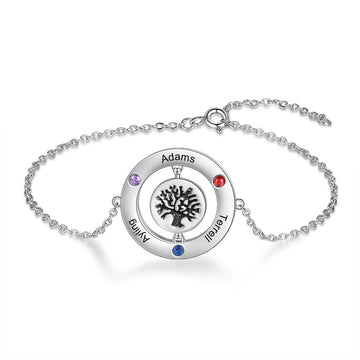 Personalized Tree of Life Birthstone Customized Name Engraved Bracelet