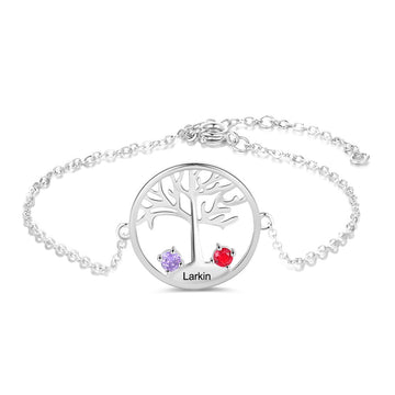 Personalized Tree of Life 2 Birthstones Customize Name Bracelet