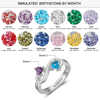 Personalized 925 Sterling Silver Custom Heart Birthstone Name Ring