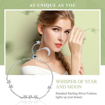 Pulsera de plata de ley 925 con dulce susurro de luna y estrella