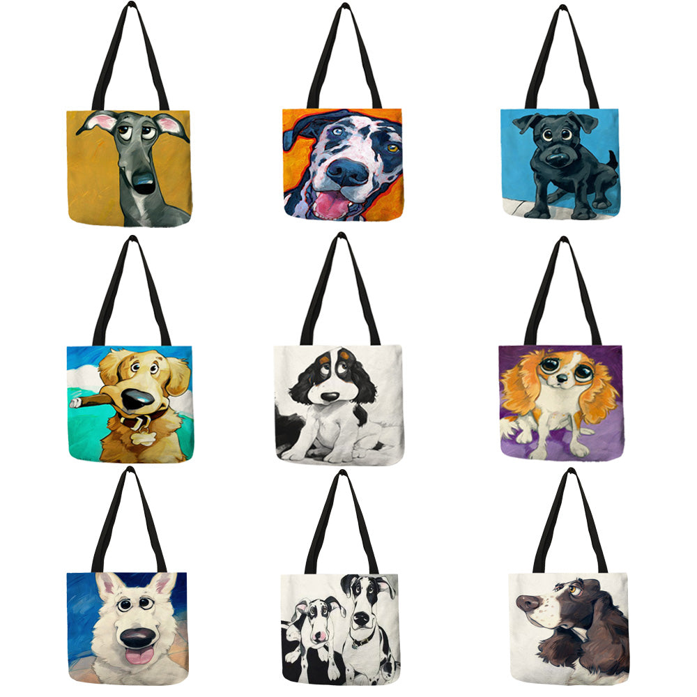 Lovely Animal Watercolor Cute Dog Painting Tote Bag