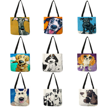 Lovely Animal Watercolor Cute Dog Painting Tote Bag