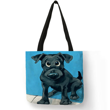 Lovely Animal Watercolor Cute Dog Painting Tote Bag