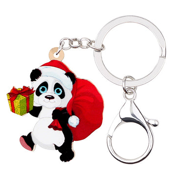 Acrylic Christmas Cute Panda Gift Box Key Chains Purse Handbag Car Animal Keychains
