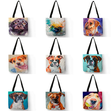Cute Dog Handbag Creative Oil Painting Art Tote Bag