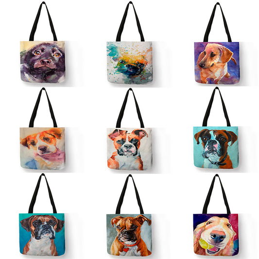 Bolso de mano con diseño de perro, con pintura al óleo creativa