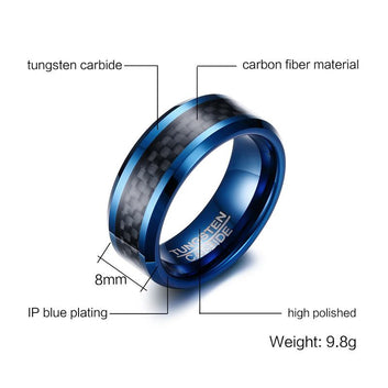 Blue Carbon Fiber Tungsten Carbide Ring