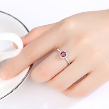 Anillos de compromiso de plata de ley 925 con piedras preciosas rojas