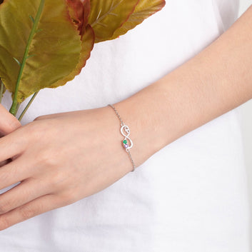 Customized Heart Personalized 2 Birthstones Chain Bracelet