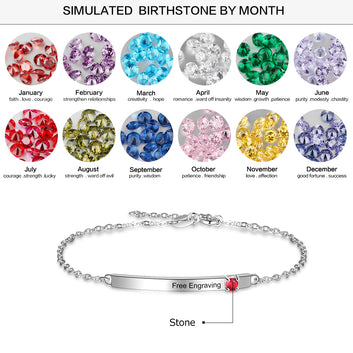 Customized Name1 Birthstone Engraved Letter Chain Bracelet