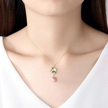 Collar con colgante de flor de perla natural, joyería fina de plata de ley 925