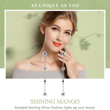 925 Sterling Silver Shining Star Drop Earrings