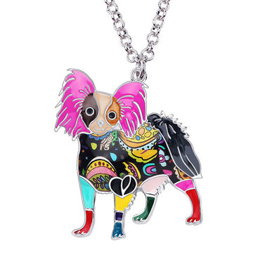 Enamel Alloy Standing Papillon Dog Necklace Pendant Chain Choker Collars Fashion Animal Jewelry