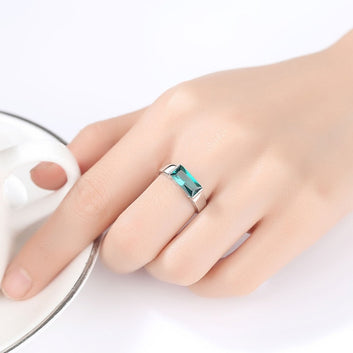 Anillo de compromiso con piedras preciosas verdes de plata esterlina 925 pura para mujer