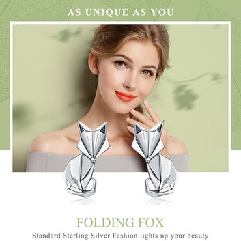 925 Sterling Silver Fashion Folding Fox Stud Earrings