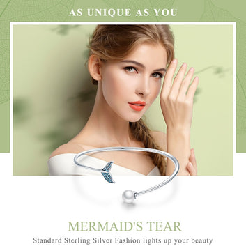 925 Sterling Silver Mermaid Tail Open Cuff Bracelet