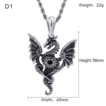 Collar vintage de acero inoxidable con alas grandes de dragón del zodiaco retro