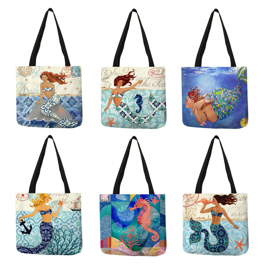 Excelente diseño de bolso de mano con diseño de sirena y animales del océano.