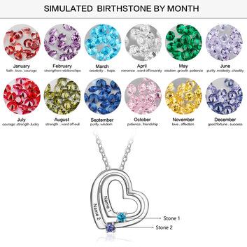 Personalized Name Necklace with 2 Birthstones Custom Engraving 925 Sterling Silver Pendant
