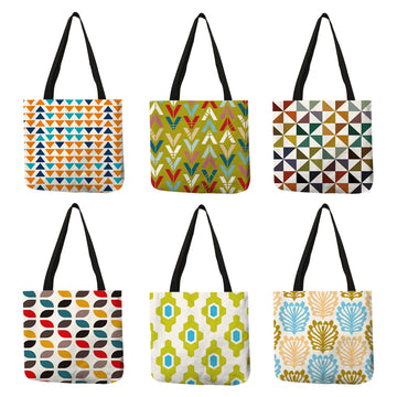 Double Sided Print Eco Friendly Linen Geometry Tote Bag