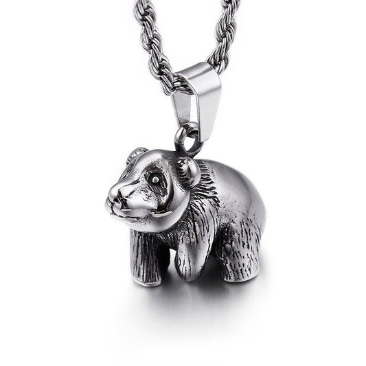 Vintage Animal Panda Stainless Steel Costume Pendant Necklace