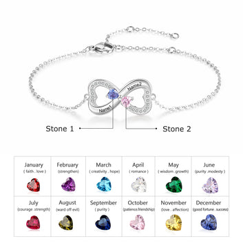 Customized Infinity 925 Sterling Silver Heart Birthstone Personalized Engrave Name Bracelet