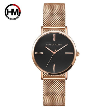 Reloj de pulsera sencillo de acero inoxidable, resistente al agua y con correa de piel sintética para mujer.