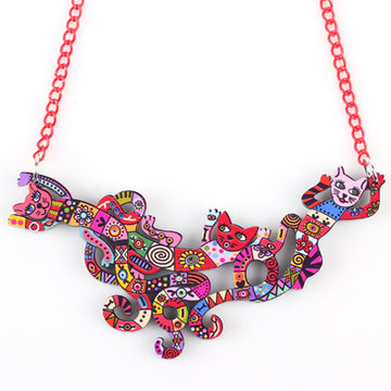 Acrylic Pendant Cat Necklace Autumn Winter Animal Multicolor Girl Woman Fashion Jewelry