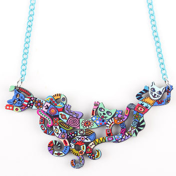 Acrylic Pendant Cat Necklace Autumn Winter Animal Multicolor Girl Woman Fashion Jewelry