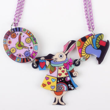 King Mouse Rabbit Clock Necklace Acrylic Pendant Choker Collar Animal Fashion Jewelry