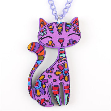 Acrylic Cat Pendant Necklace Women Chain Fashion Jewelry Collar Statement Necklace