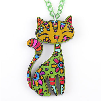 Acrylic Cat Pendant Necklace Women Chain Fashion Jewelry Collar Statement Necklace