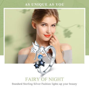 Anillo luminoso de hada con estrella en plata de ley 925