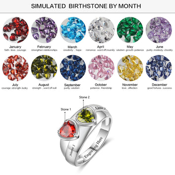 Personalized Heart Birthstone Engrave Texts Promise Ring