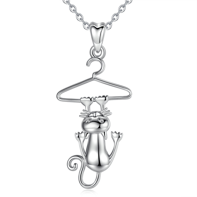 925 Sterling Silver Lovely Cat Long Tail Cat Kitten hangers Necklaces Pendants Jewelry