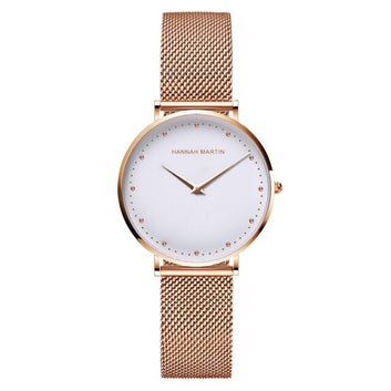 Reloj de pulsera resistente al agua de acero inoxidable y oro rosa con movimiento de cuarzo de moda.