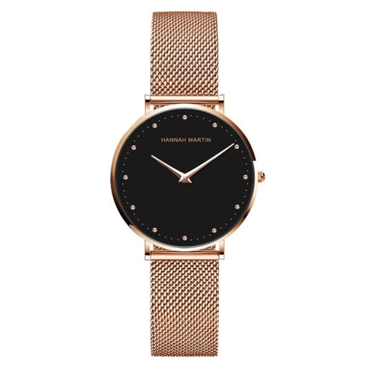 Reloj de pulsera resistente al agua de acero inoxidable y oro rosa con movimiento de cuarzo de moda.