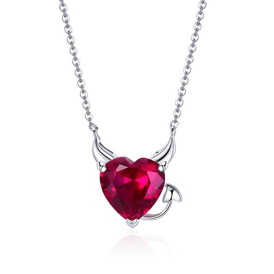 Collar rojo con alas de diablo en plata de ley 925