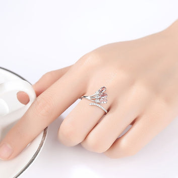 Anillo de compromiso ajustable abierto con piedras preciosas en plata de ley 925 pura