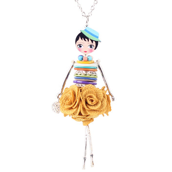 Shell Crystal Doll Necklace Dress Handmade French Doll Pendant Alloy Girl Women Flower Fashion Jewelry