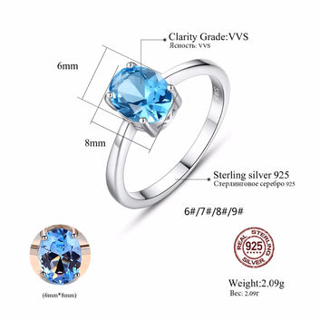 Natural Solitaire Sky Blue Oval Topaz Stone Sterling Silver Gemstone Ring